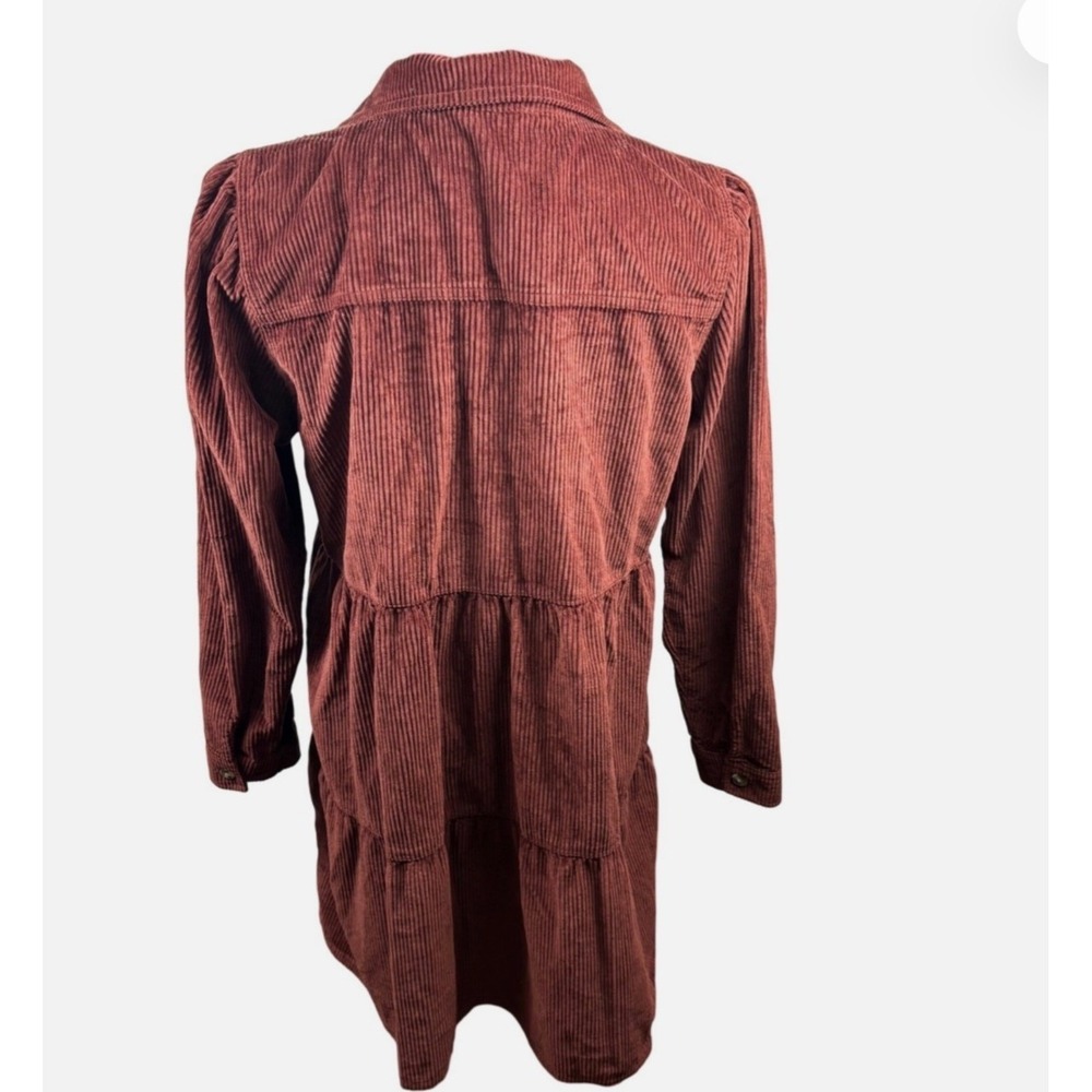 American Eagle Corduroy Tiered Shirtdress Rust Brown M Cottagecore Boho Indie - Picture 6 of 10